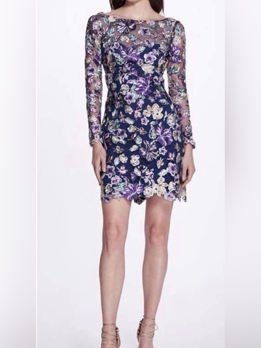 Marchesa Notte Women's Deep Blue Long Sleeve Dress